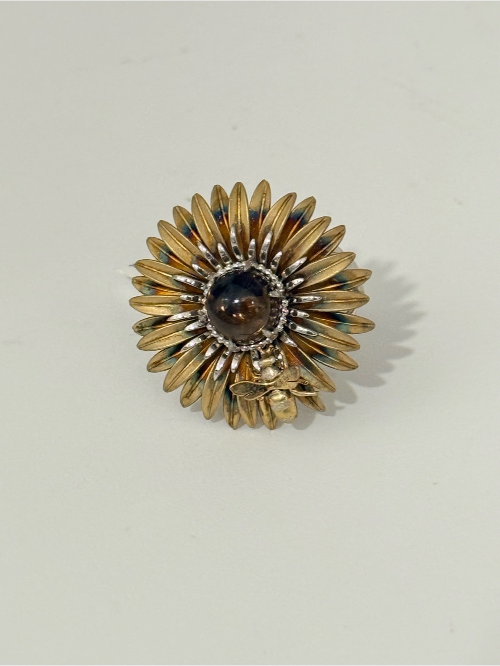 925 Sterling Silver Citrine Sunflower Statement Ring in Gold and Silver